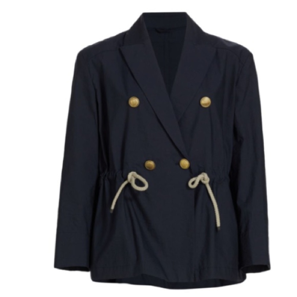 Brunello Cucinelli Rope-Waist Double-Breasted Poplin Blazer SOLD OUT Size M Navy